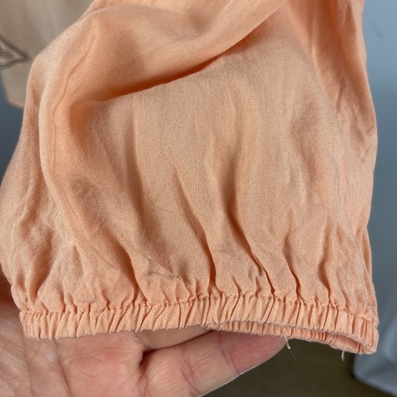 Daytrip Boho Peach Color 3/4 Sleeve Blouse with Lace Detail and Tie Front - Picture 4 of 7